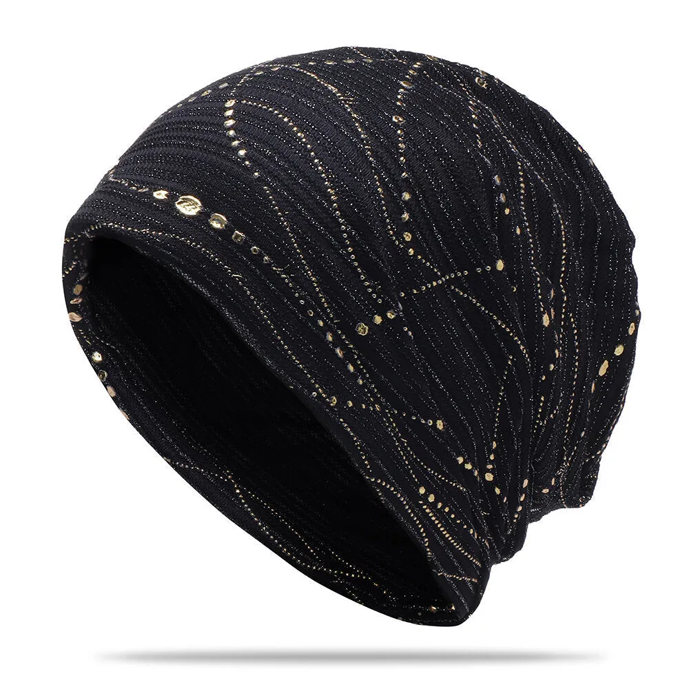 Women Ethnic Cotton Breathable Beanie Cap Fashion Print Brimless Cap