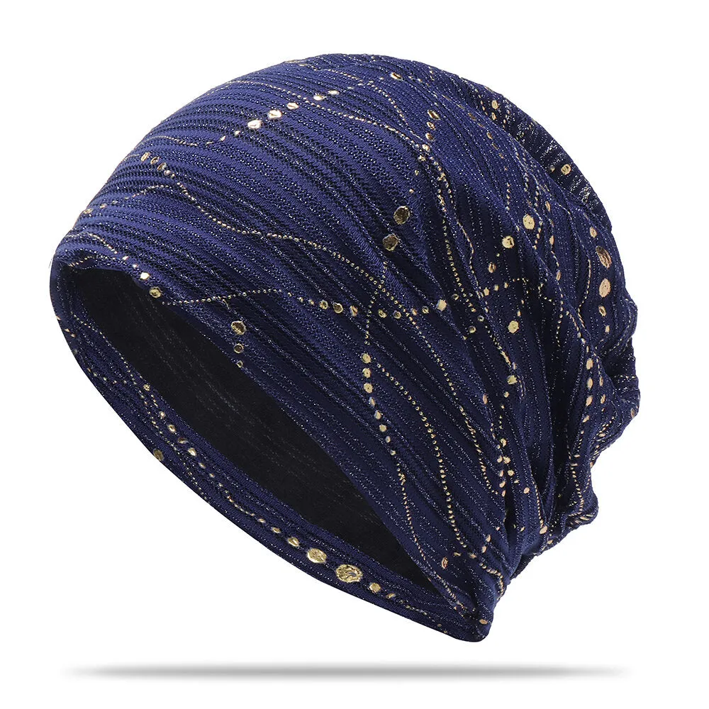 Women Ethnic Cotton Breathable Beanie Cap Fashion Print Brimless Cap