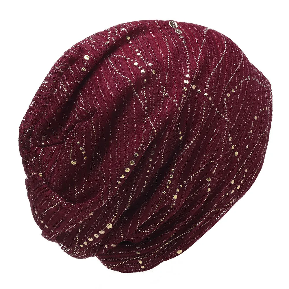 Women Ethnic Cotton Breathable Beanie Cap Fashion Print Brimless Cap