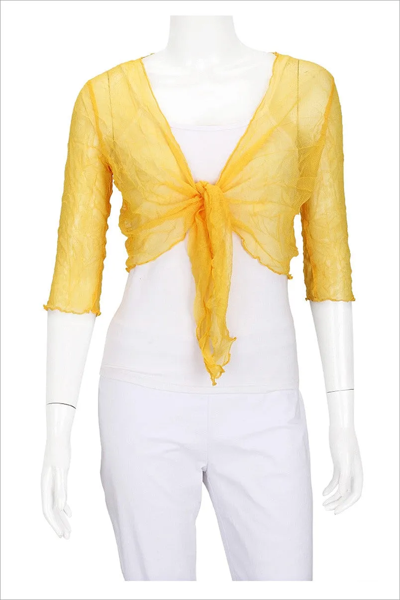 Yellow Crinkle Mesh Cardigan